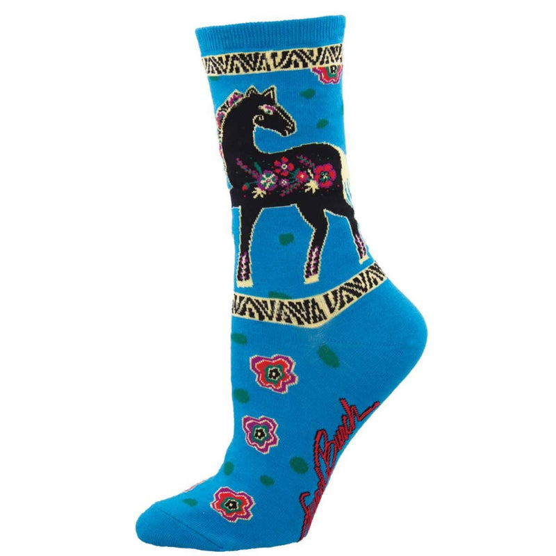 Women’s Floral Horse Crew Socks – Blue
