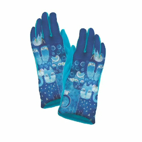 Laurel Burch Azul Cats Sueded Touchscreen Gloves are Azul on the back of the Glove. This is the darker Blue. The Light Blue is more a Pale Azure. Cats are all over the back. These Gloves feel so comfortable on your hand.