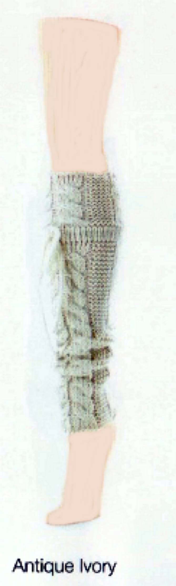 Knitted leg warmers in antique ivory color on a white background
