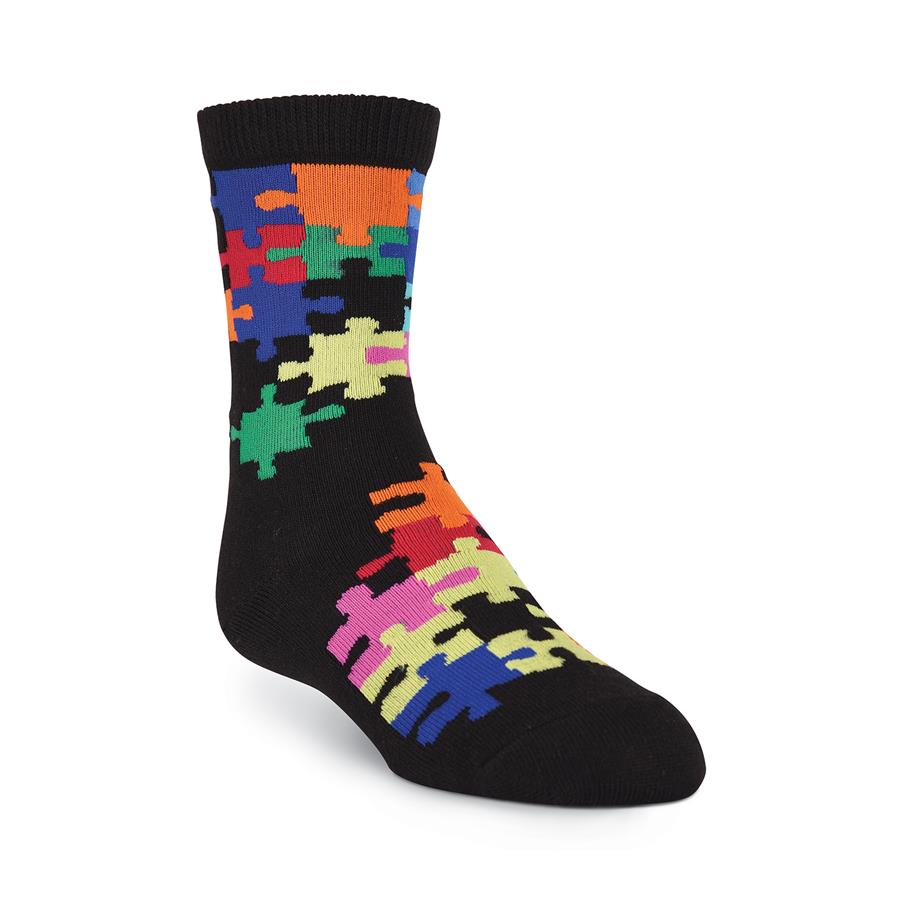 K Bell Kids Jigsaw Puzzle Sock starts on a Black background with Jigsaw Puzzle Pieces on a White background