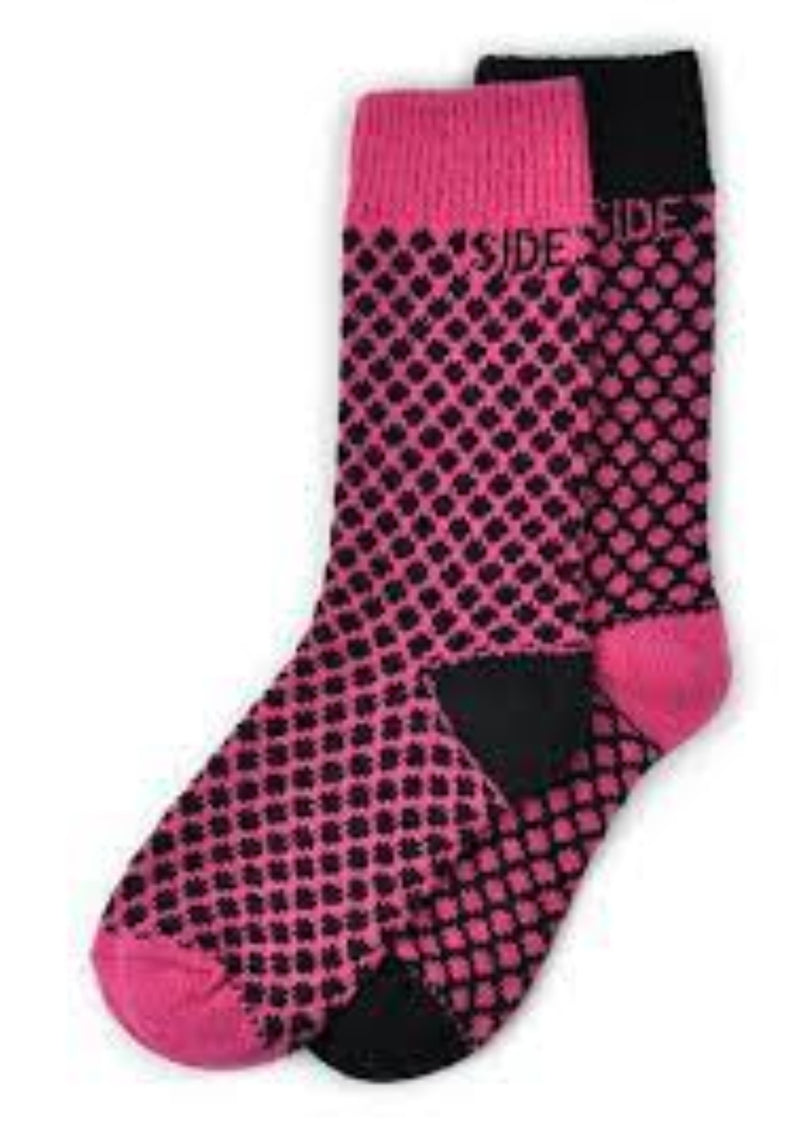 Side Kick Jamison Riot Sock are Mismatched on Purpose. They are Black and Magenta.