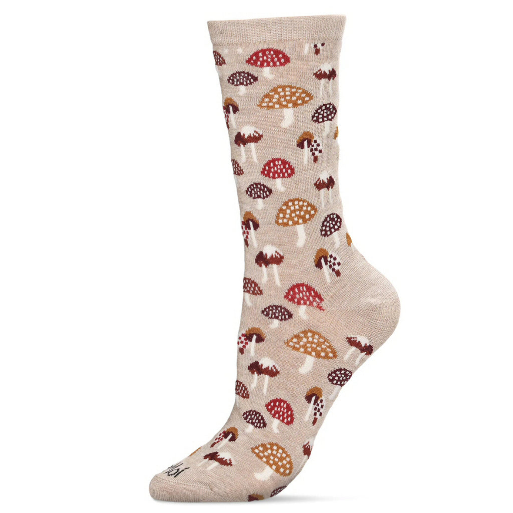 Beige sock with mushroom pattern on a white background