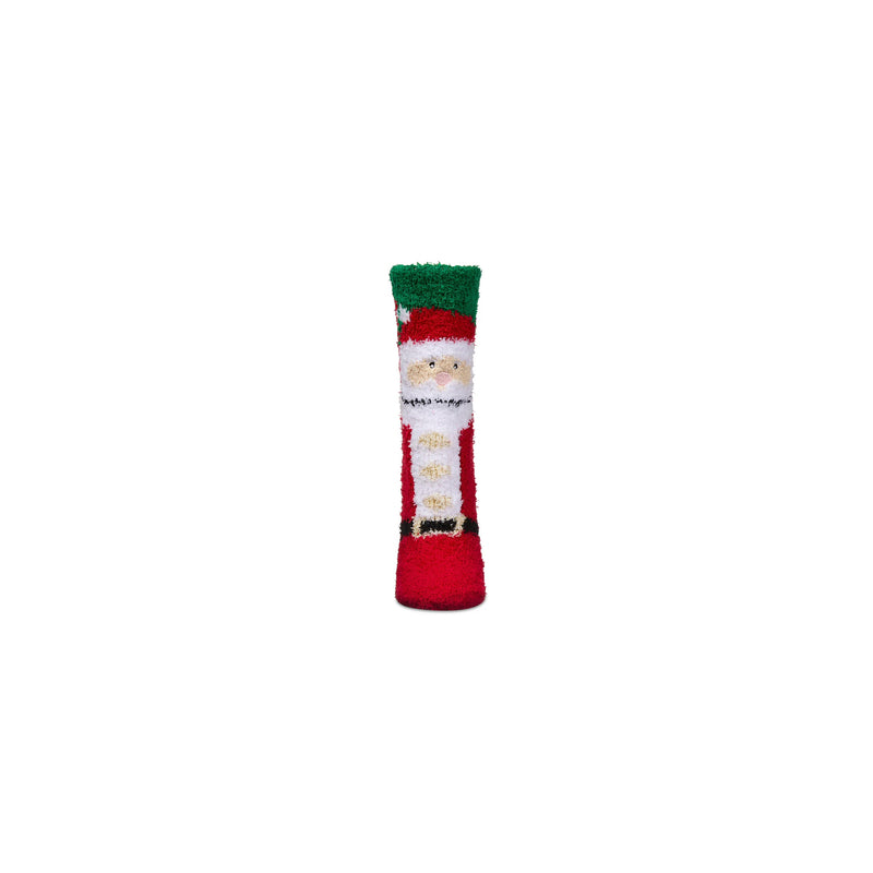 Santa Claus-themed sock on a white background