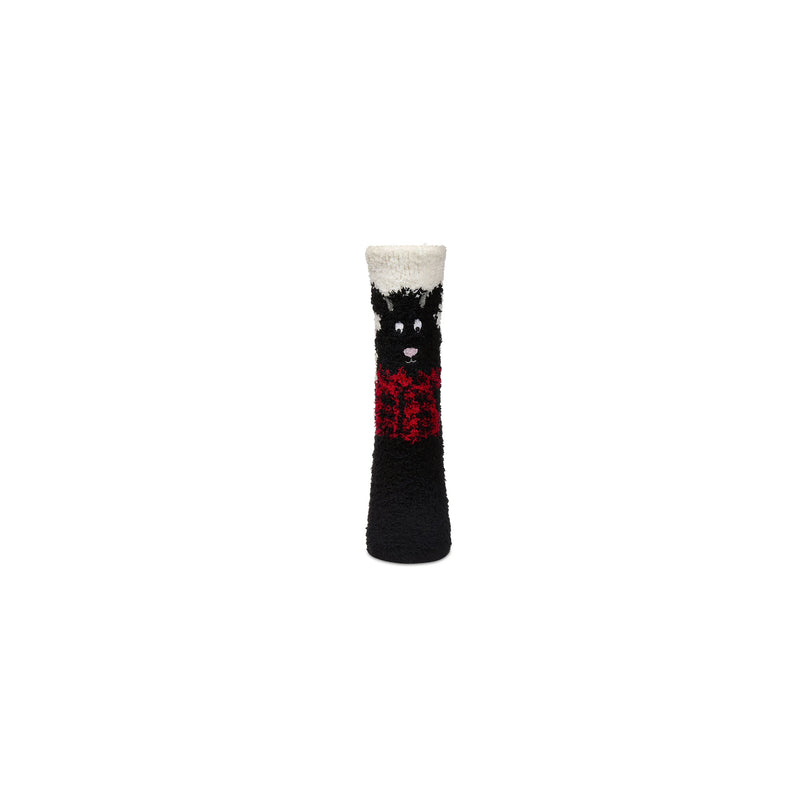 Womens Sock with a Scotty Dog wearing a Red Scarf on a White background.